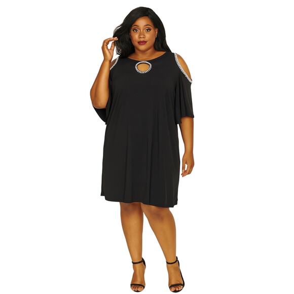 JBS After 5 Black Rhinestone Cold-Shoulder Dress 3X - Picture 6 of 12